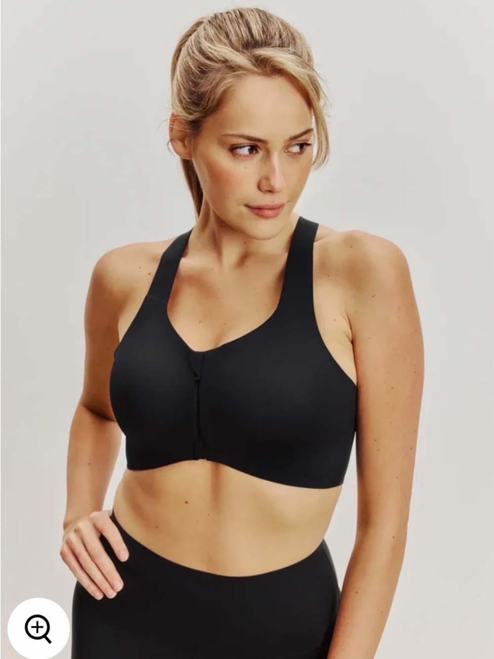 Black womens Knix Catalyst front/back closure sports bra